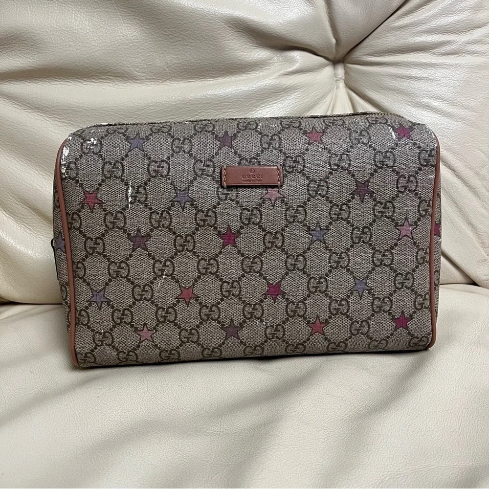 GUCCI SUPREME Star Print Zipper Cosmetic Pouch Make Up Bag